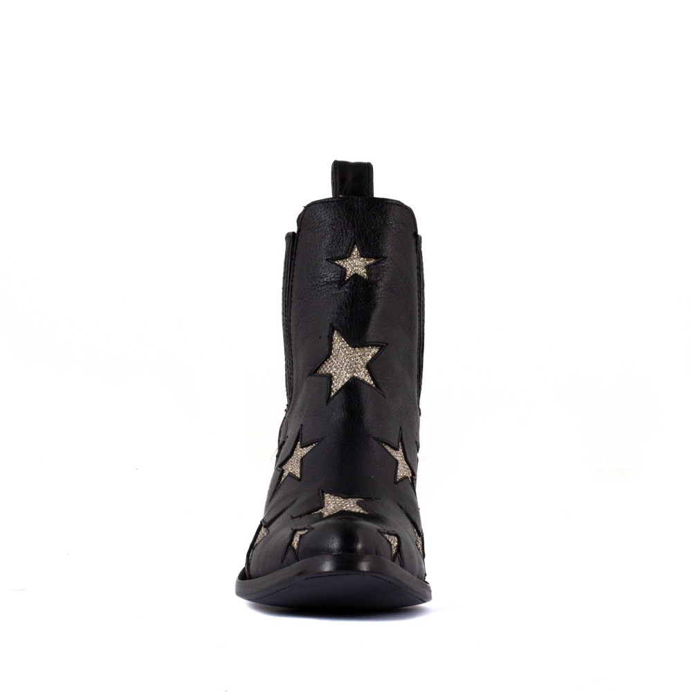 Bottes en cuir noir avec motifs étoile - Circus black gold - Santiags femme