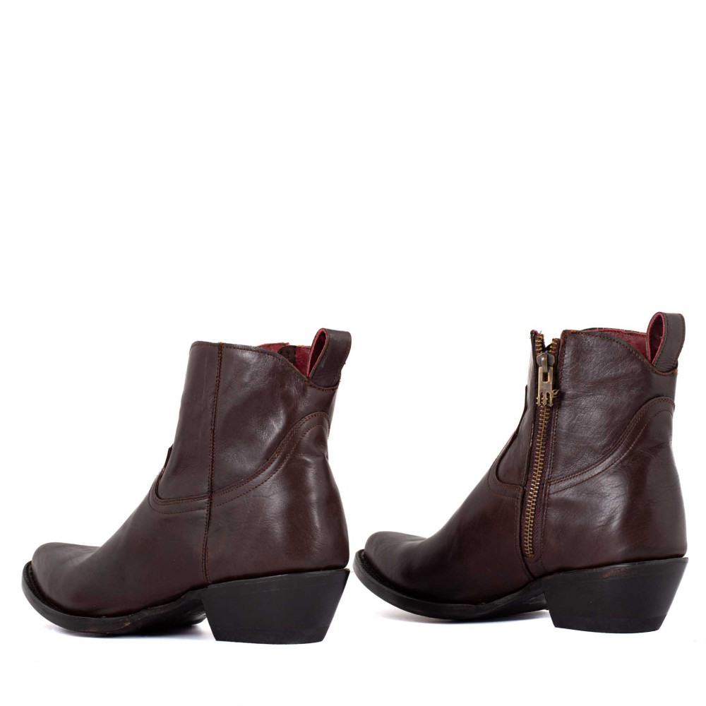 Bottines santiags en cuir de veau cafe| Maya cafe - Santiags femme
