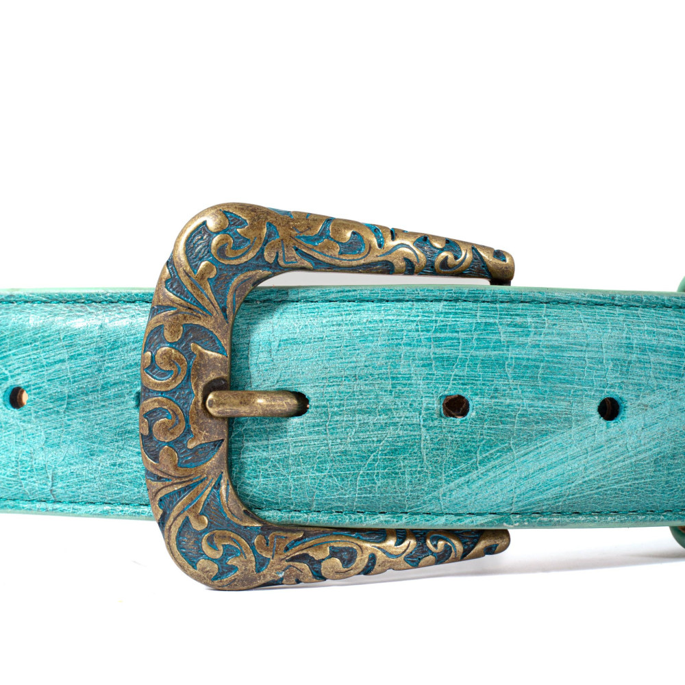 Ceinture en cuir turquoise avec boucle interchangeable - Golondrina sonora turquesa