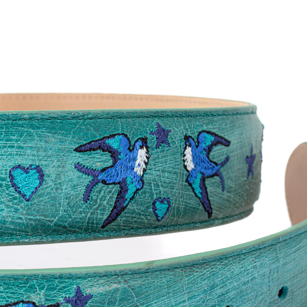 Ceinture en cuir turquoise avec boucle interchangeable - Golondrina sonora turquesa