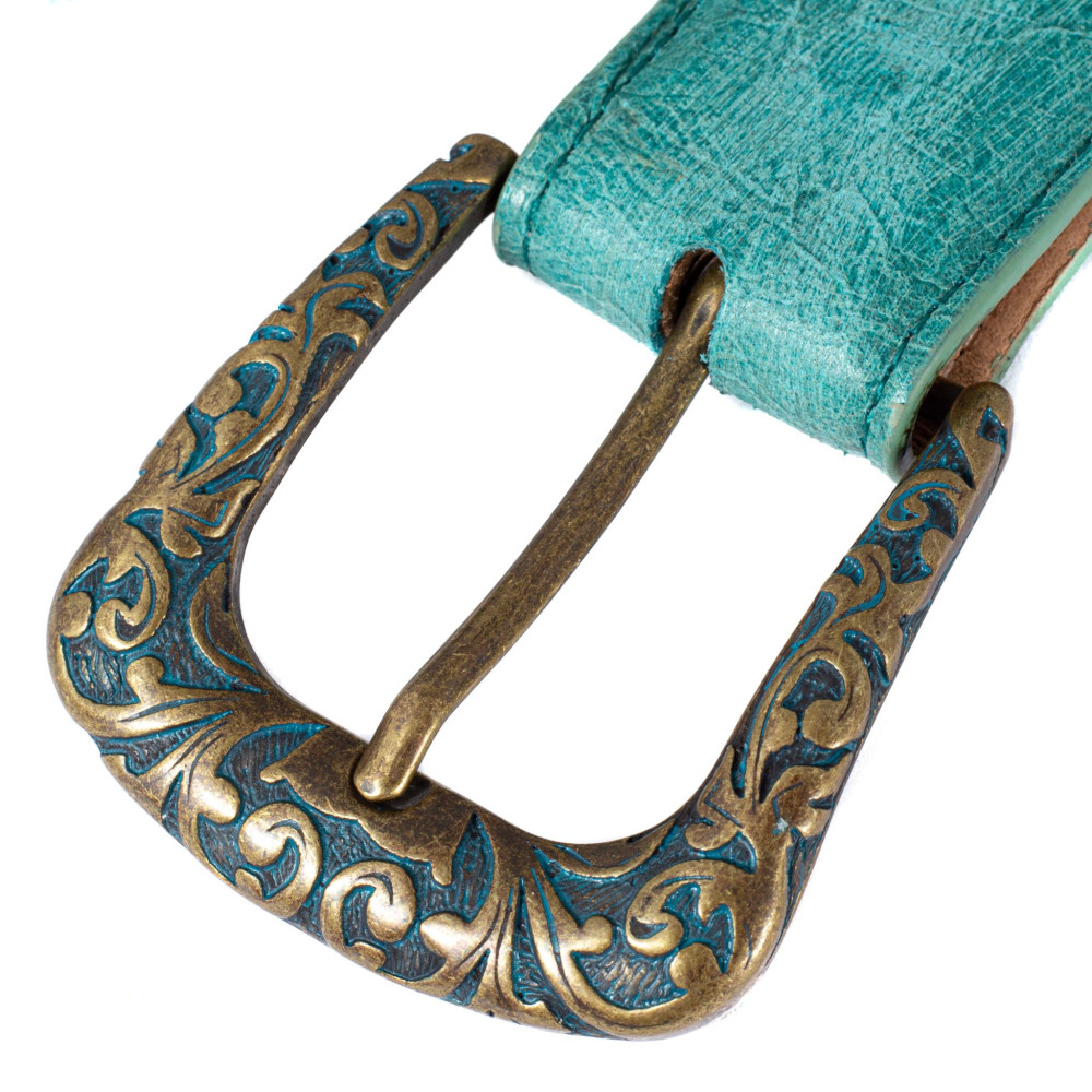 Ceinture en cuir turquoise avec boucle interchangeable - Golondrina sonora turquesa