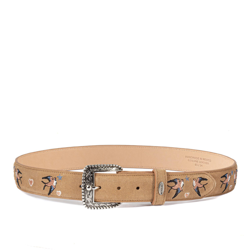 Ceinture en cuir tan avec boucle interchangeable - Golondrina Tan Suede