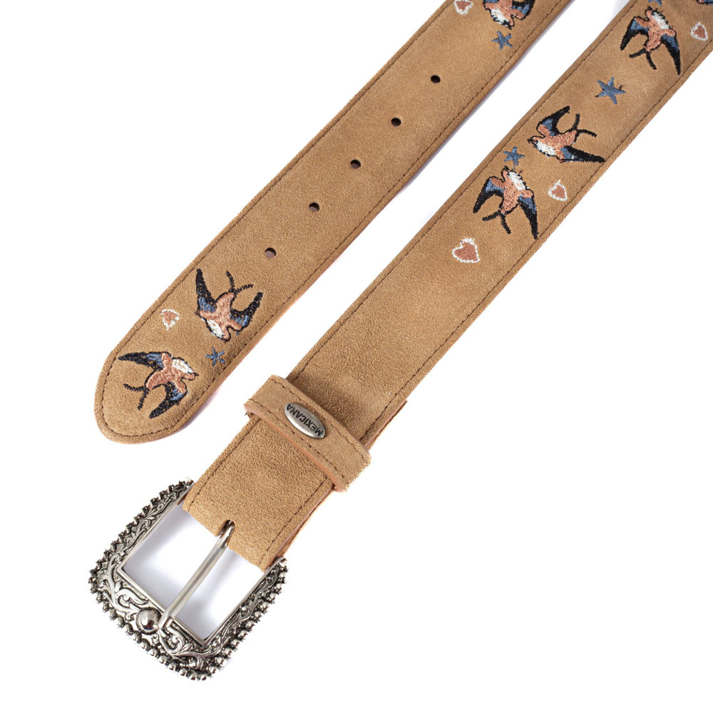 Ceinture en cuir tan avec boucle interchangeable - Golondrina Tan Suede