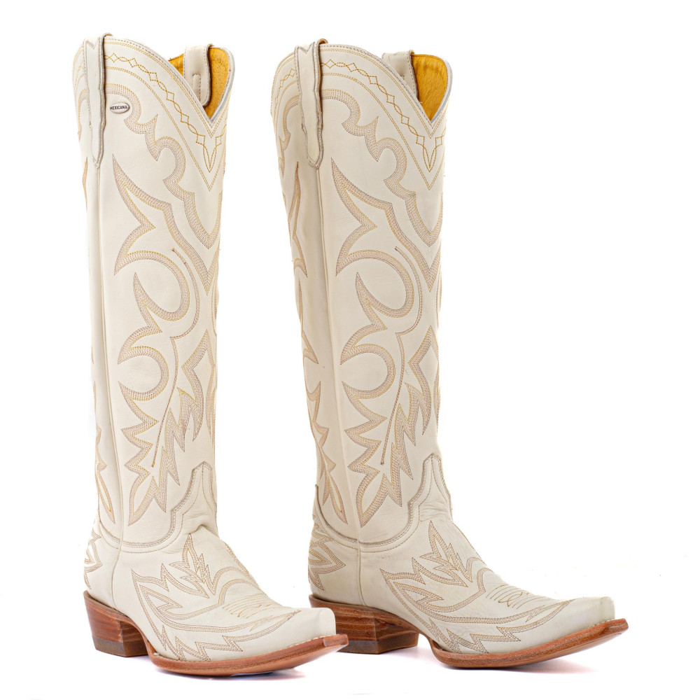 Bottes santiags en cuir creme, surpiqures western - Fantasia white - Santiags femme