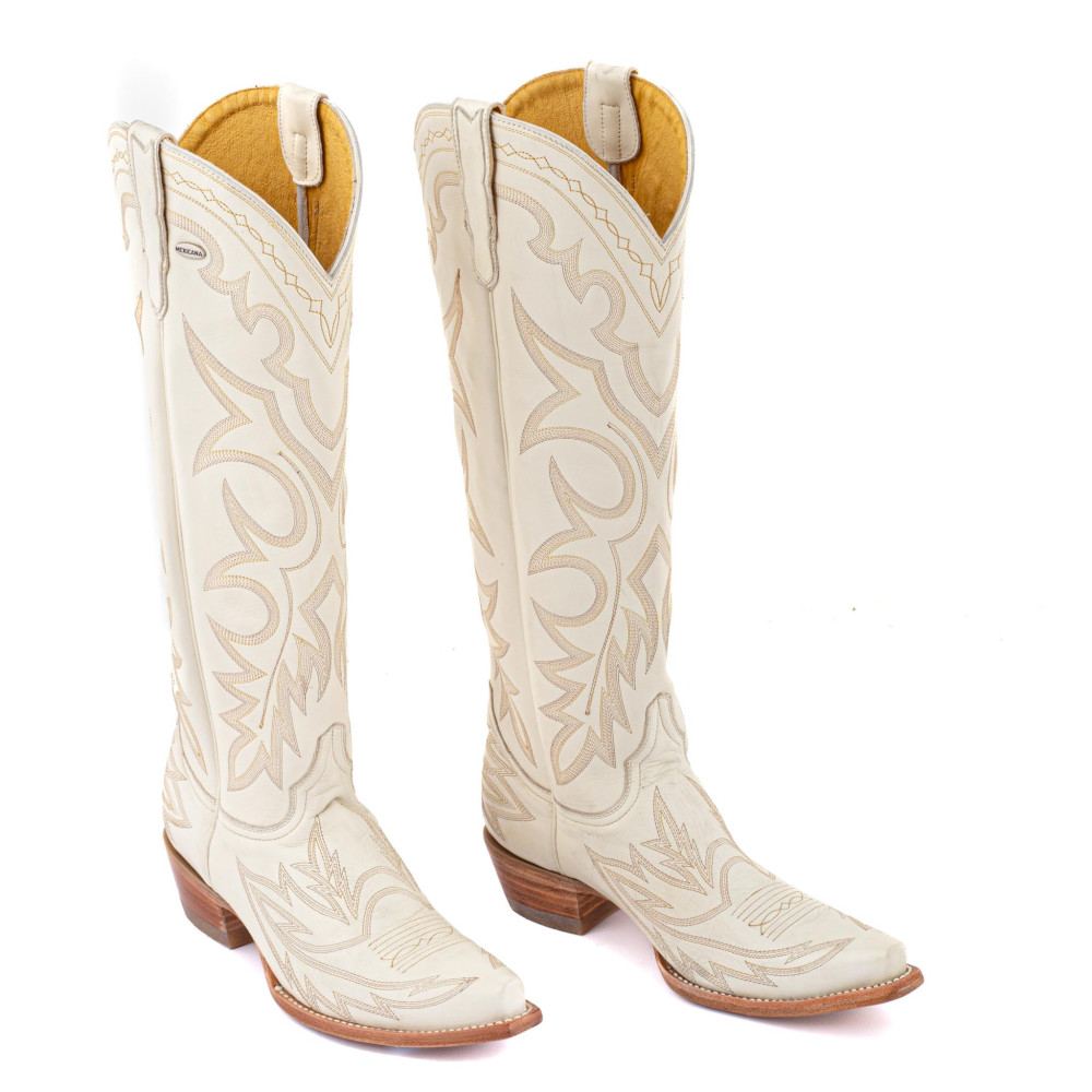 Bottes santiags en cuir creme, surpiqures western - Fantasia white - Santiags femme