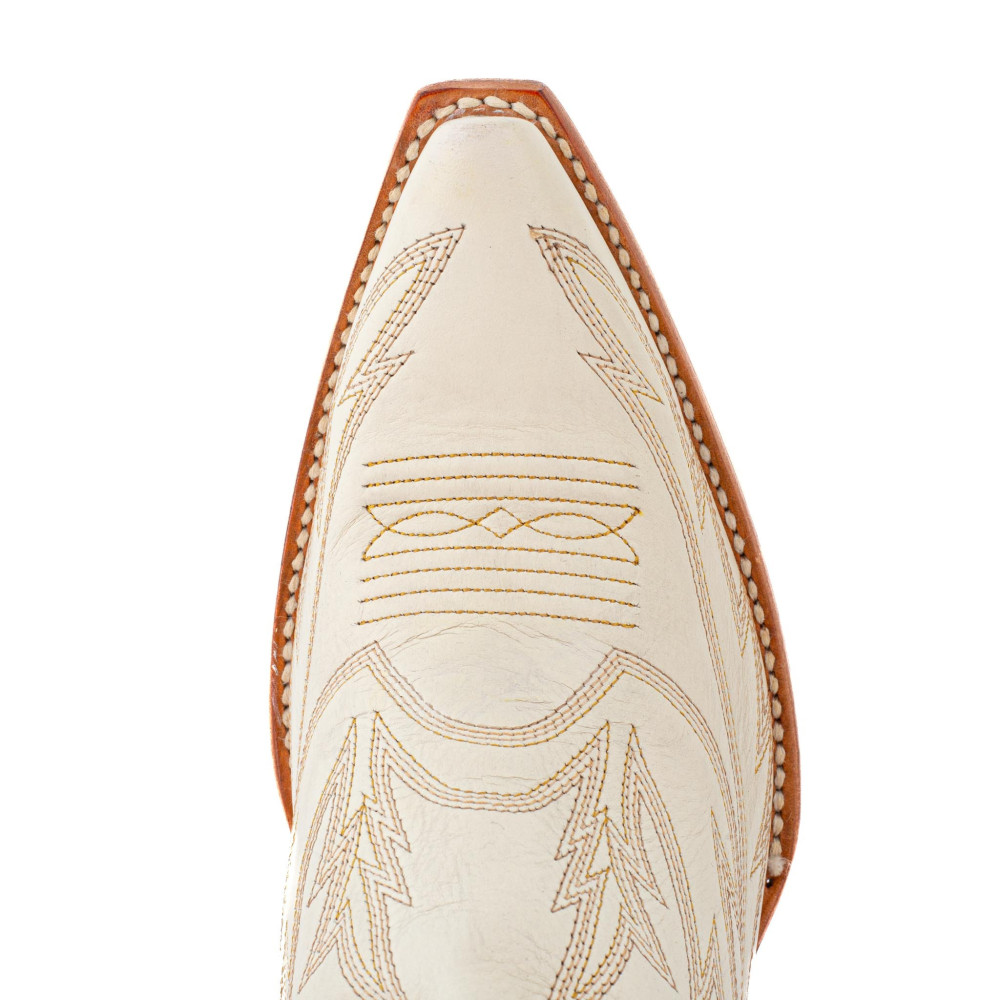 Bottes santiags en cuir creme, surpiqures western - Fantasia white - Santiags femme