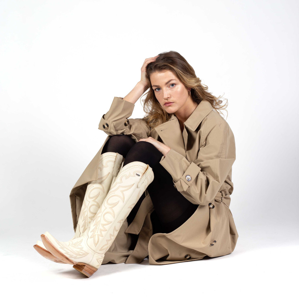 Bottes santiags en cuir creme, surpiqures western - Fantasia white - Santiags femme