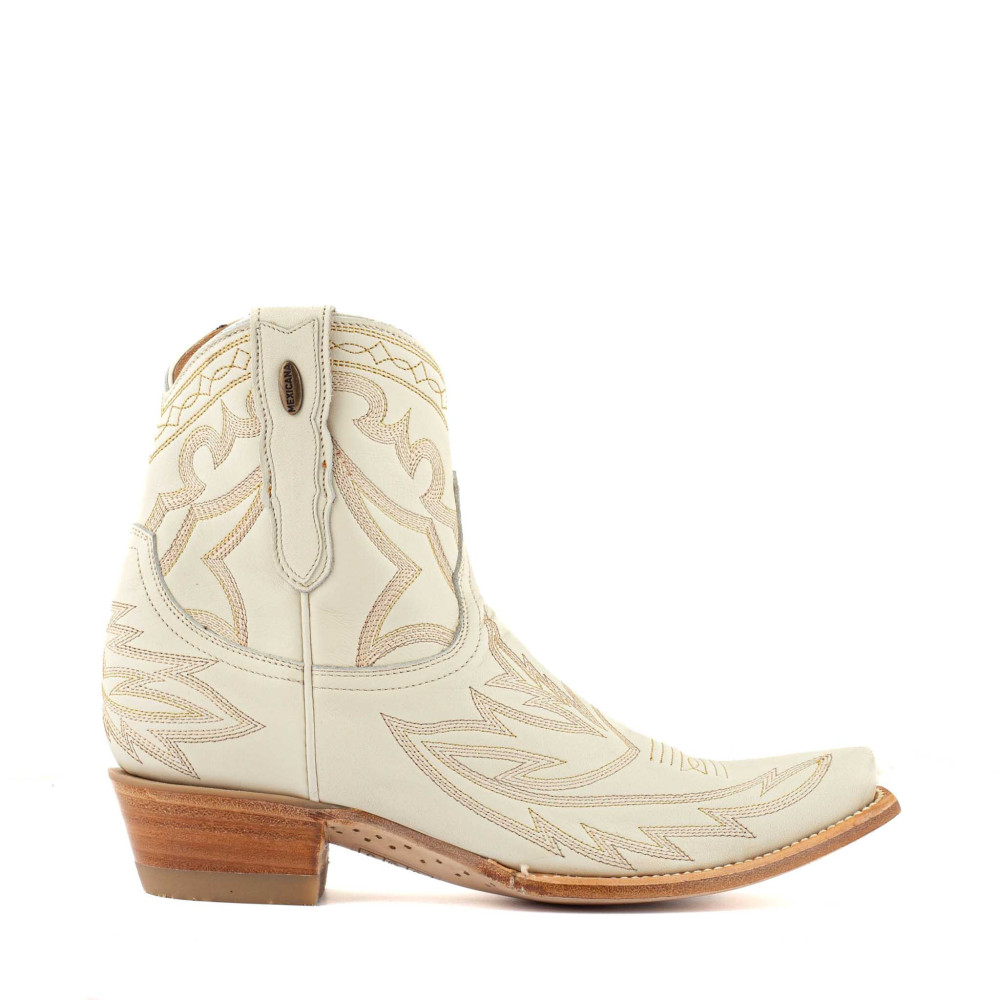 Bottines santiags en cuir creme, surpiqures western - Fantasia 7 white - Santiags femme