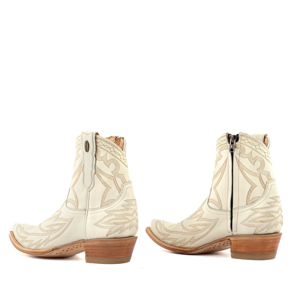 Bottines santiags en cuir creme, surpiqures western - Fantasia 7 white - Santiags femme