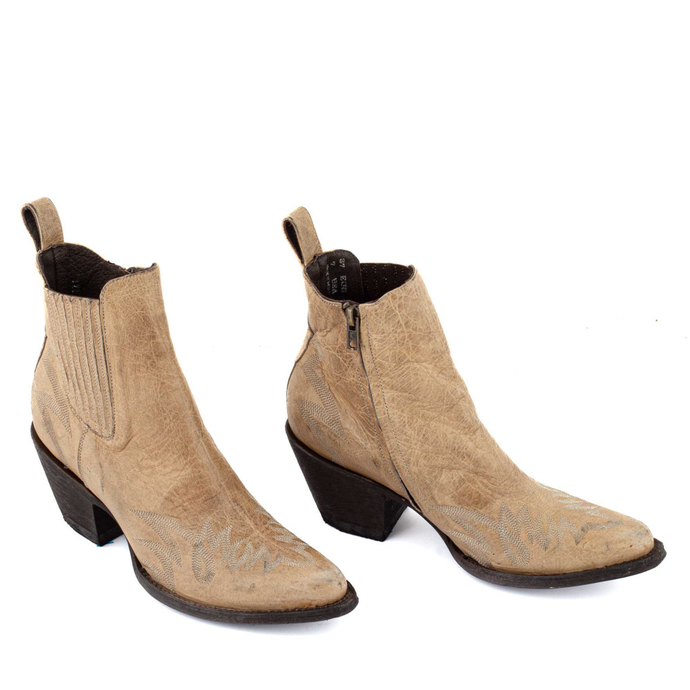 Santiags basses beige avec zip - Fury bone - Santiags femme