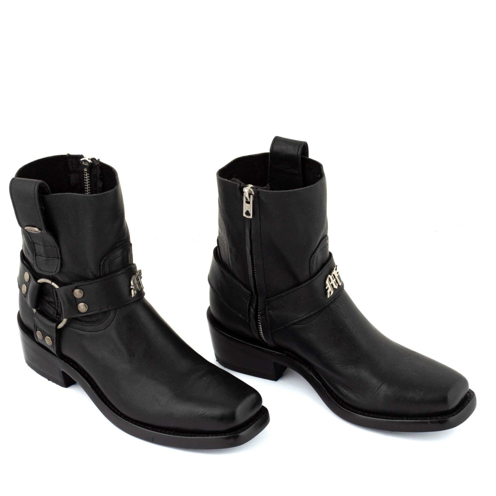 Bottines de moto a bout carré - Kayal 7 Black - Santiags femme