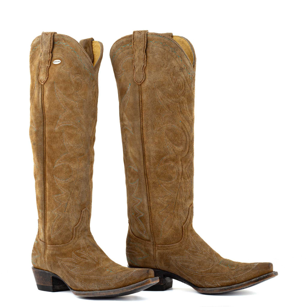 Bottes santiags en cuir suède viellis, surpiqures multicolores - Fantasia Bentley - Santiags femme