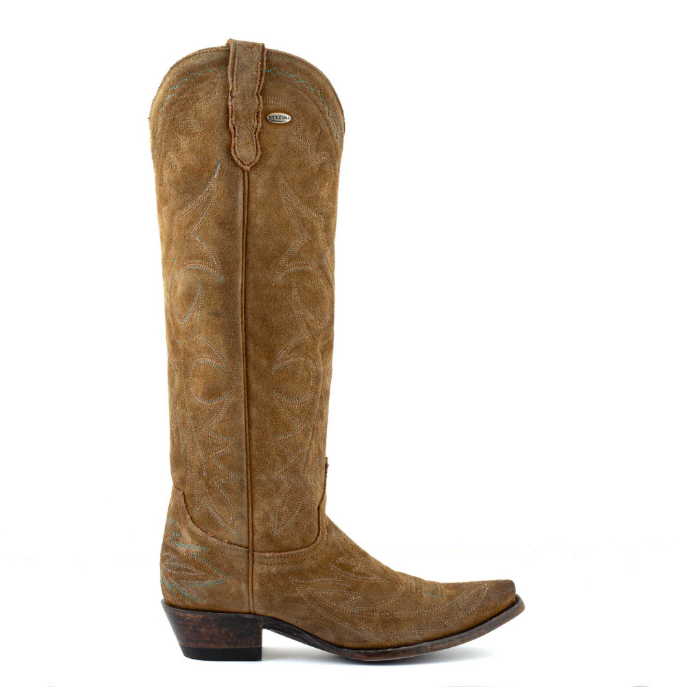 Bottes santiags en cuir suède viellis, surpiqures multicolores - Fantasia Bentley - Santiags femme