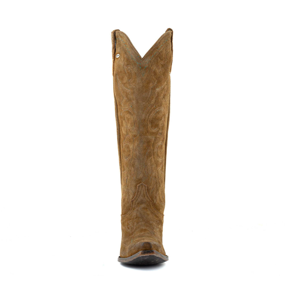 Bottes santiags en cuir suède viellis, surpiqures multicolores - Fantasia Bentley - Santiags femme