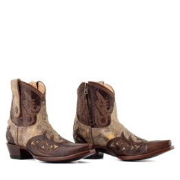 Low boots bicolores en cuir avec zip - Stitched crack brass - Santiags femme