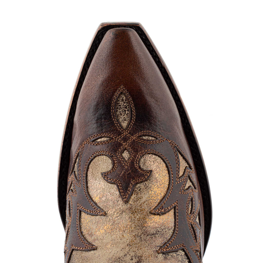 Low boots bicolores en cuir avec zip - Stitched crack brass - Santiags femme