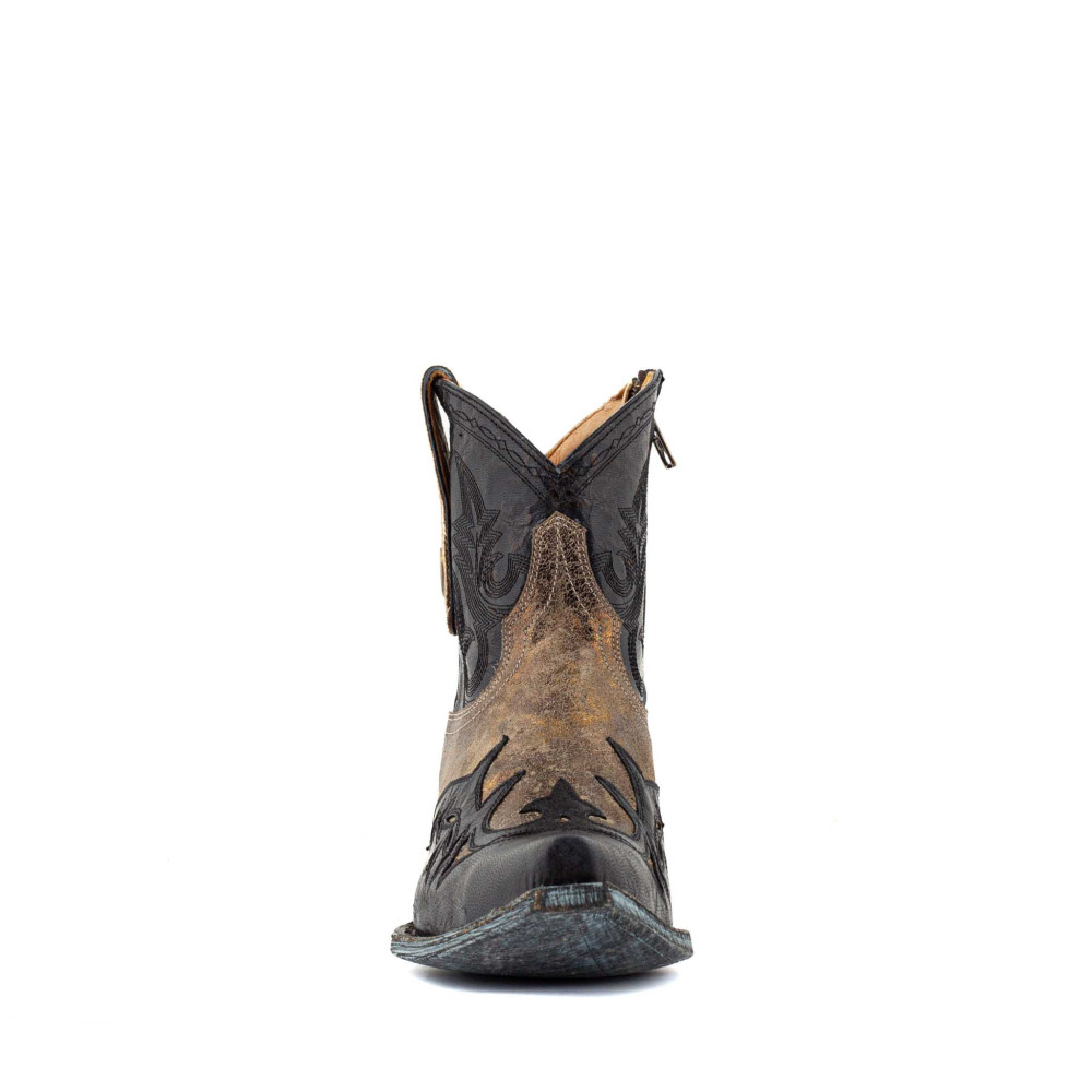Low boots bicolores en cuir avec zip - Stitched crack black - Santiags femme