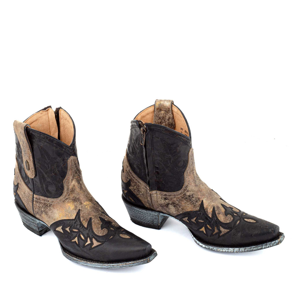 Low boots bicolores en cuir avec zip - Stitched crack black - Santiags femme
