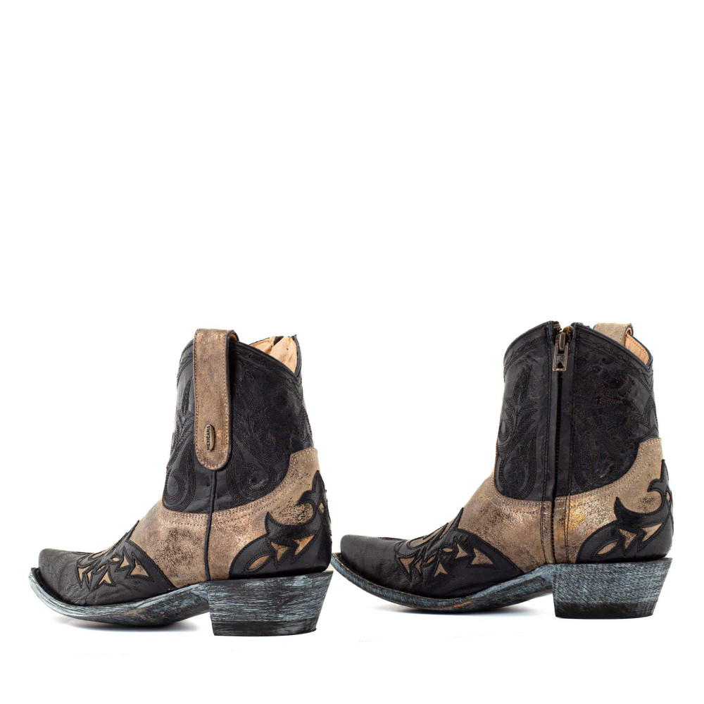 Low boots bicolores en cuir avec zip - Stitched crack black - Santiags femme