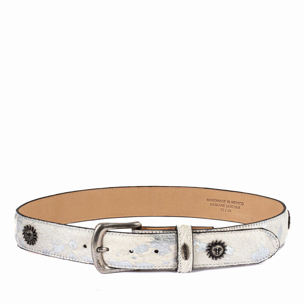 Ceinture en cuir blanc avec boucle interchangeable - Acid pony antique niquel