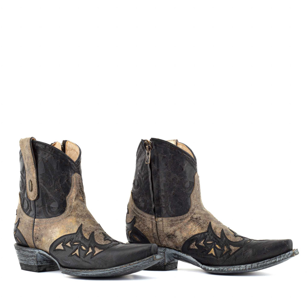 Low boots bicolores en cuir avec zip - Stitched crack black - Santiags femme