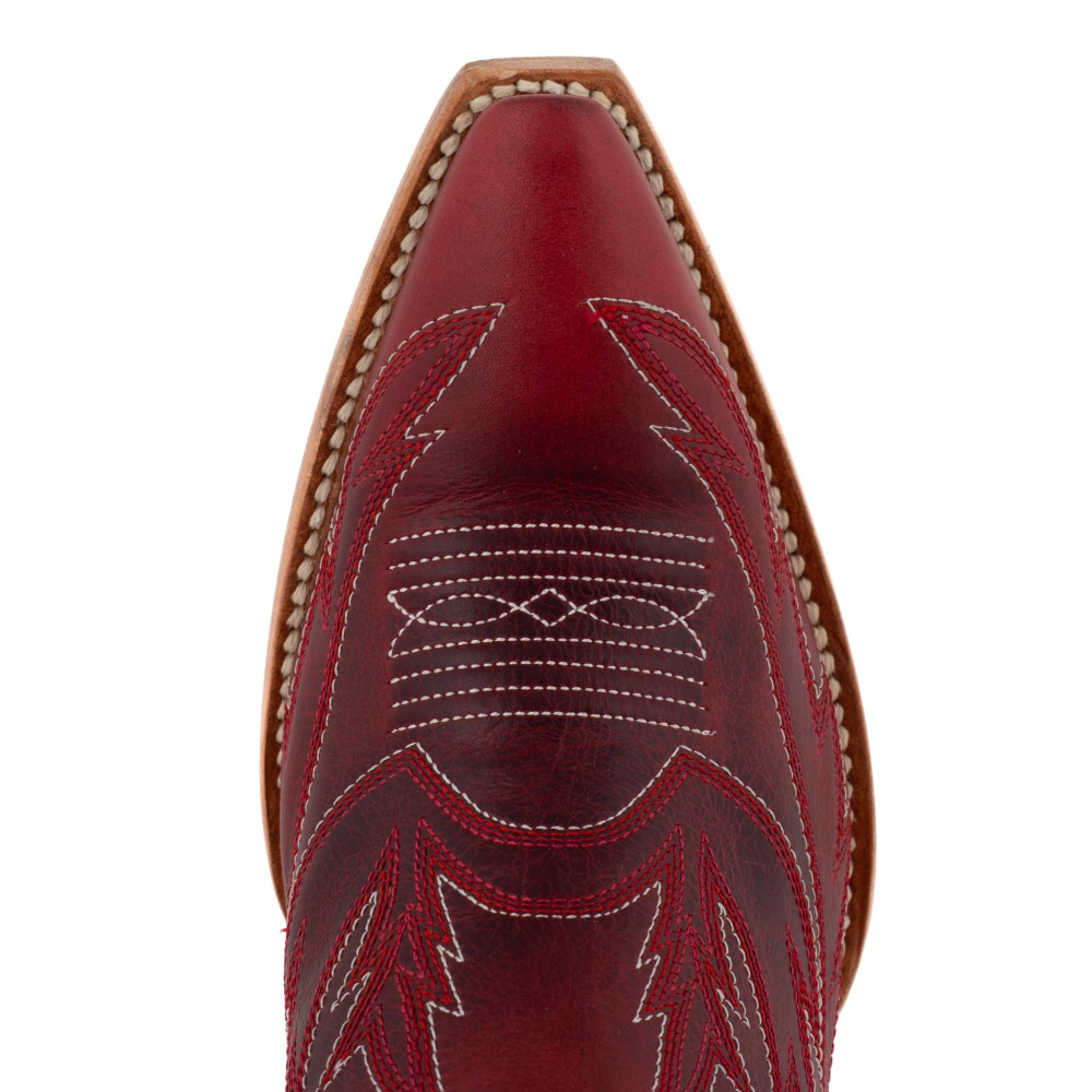 Bottes santiags en cuir rouge, surpiqures multicolores - Fantasia red - Santiags femme