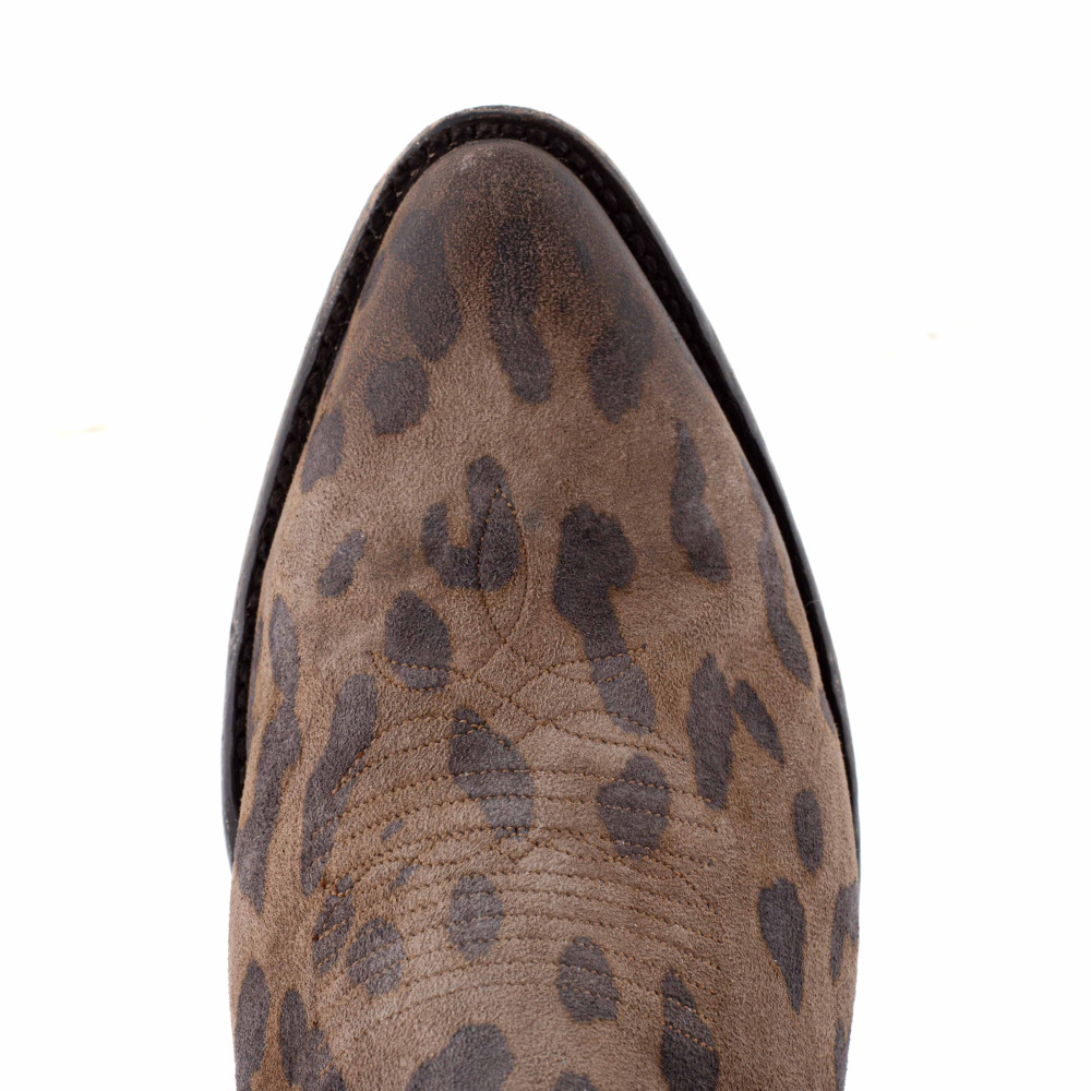 Low boots en cuir leopard vieilli avec franges et medaillon western - Bonnie leopardo - Santiags femme
