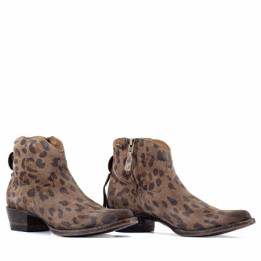 Low boots en cuir leopard vieilli avec franges et medaillon western - Bonnie leopardo - Santiags femme