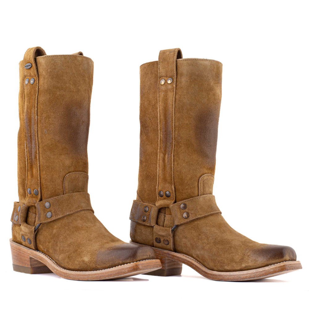Bottes de moto a bout carré - Candela bentley golden brown - Santiags femme