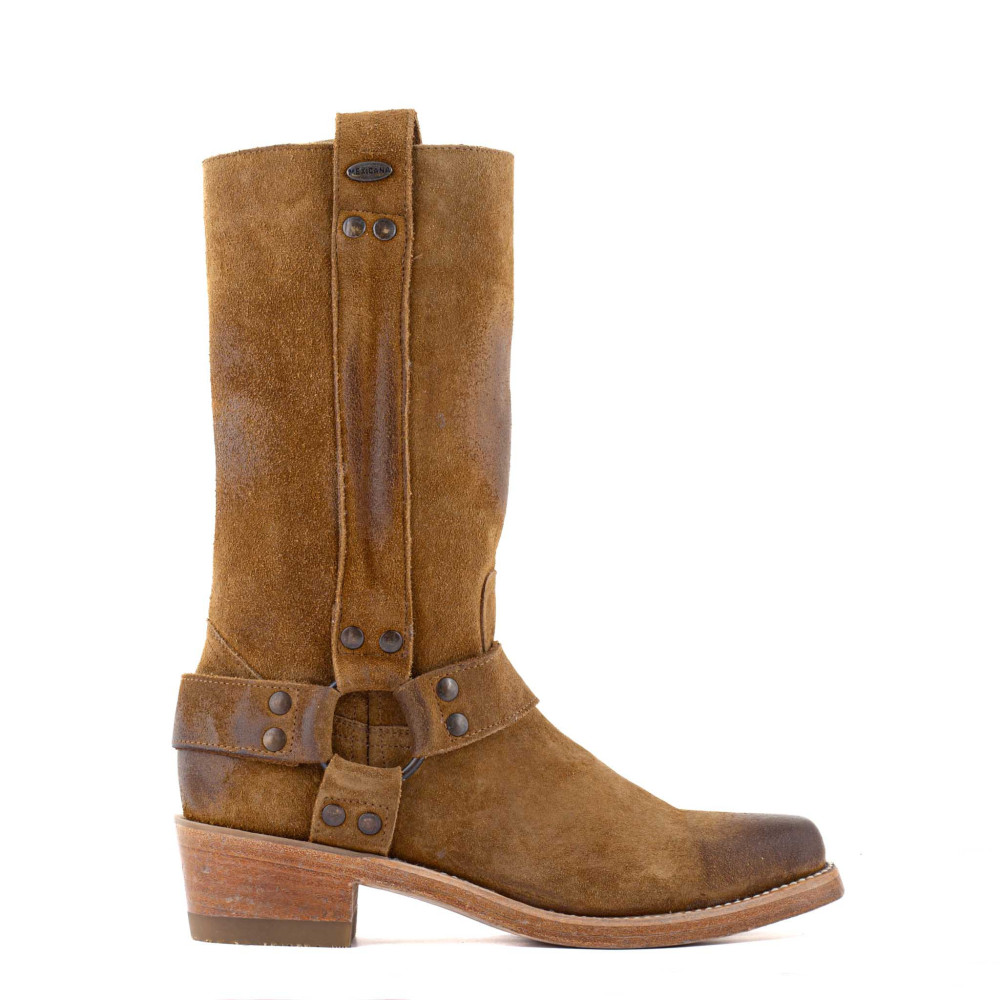Bottes de moto a bout carré - Candela bentley golden brown - Santiags femme