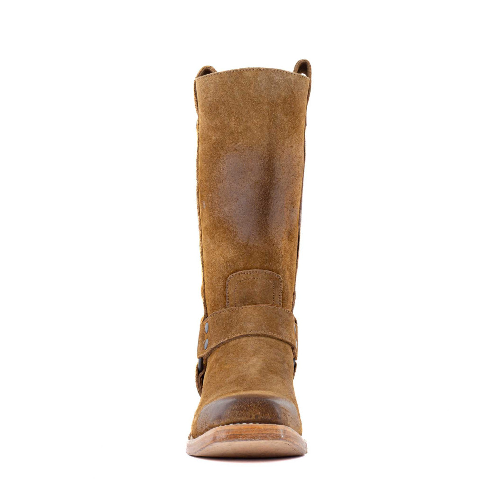 Bottes de moto a bout carré - Candela bentley golden brown - Santiags femme