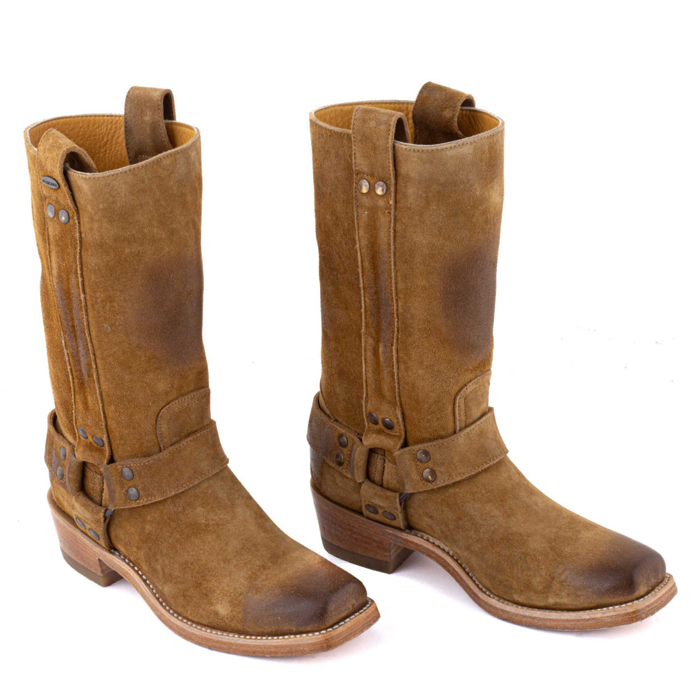 Bottes de moto a bout carré - Candela bentley golden brown - Santiags femme
