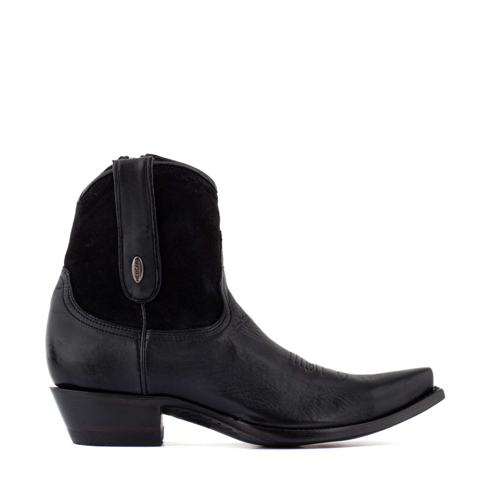 Low boots bimatieres en cuir lisse - Bootcut black - Santiags femme