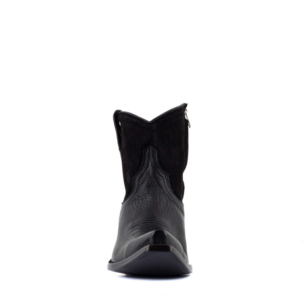 Low boots bimatieres en cuir lisse - Bootcut black - Santiags femme