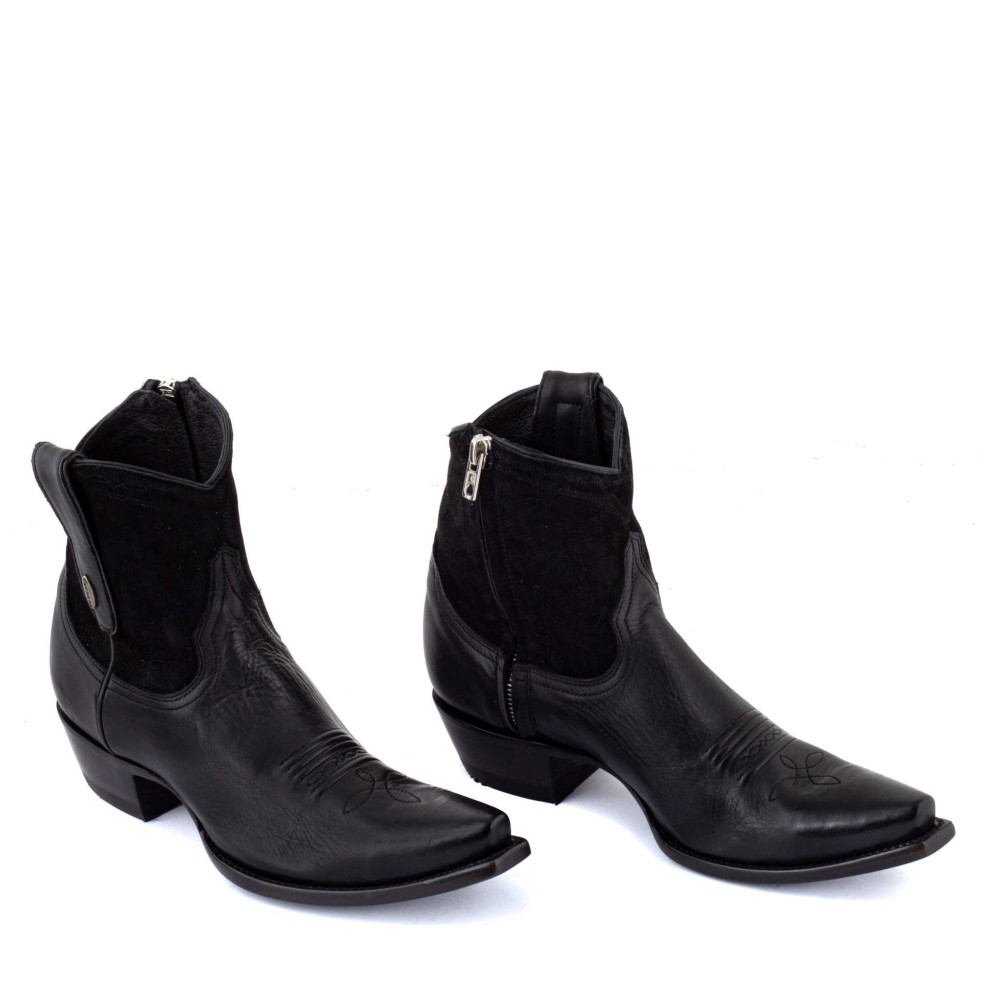 Low boots bimatieres en cuir lisse - Bootcut black - Santiags femme