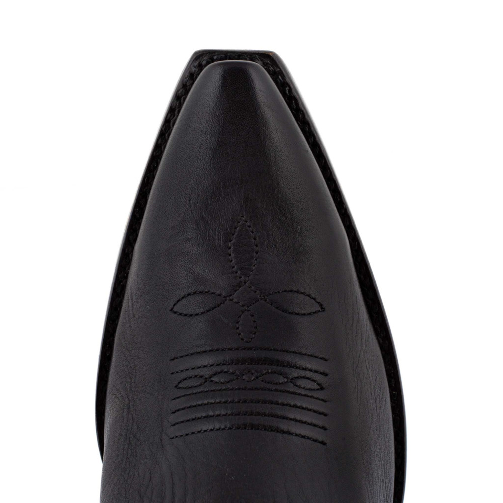 Low boots bimatieres en cuir lisse - Bootcut black - Santiags femme