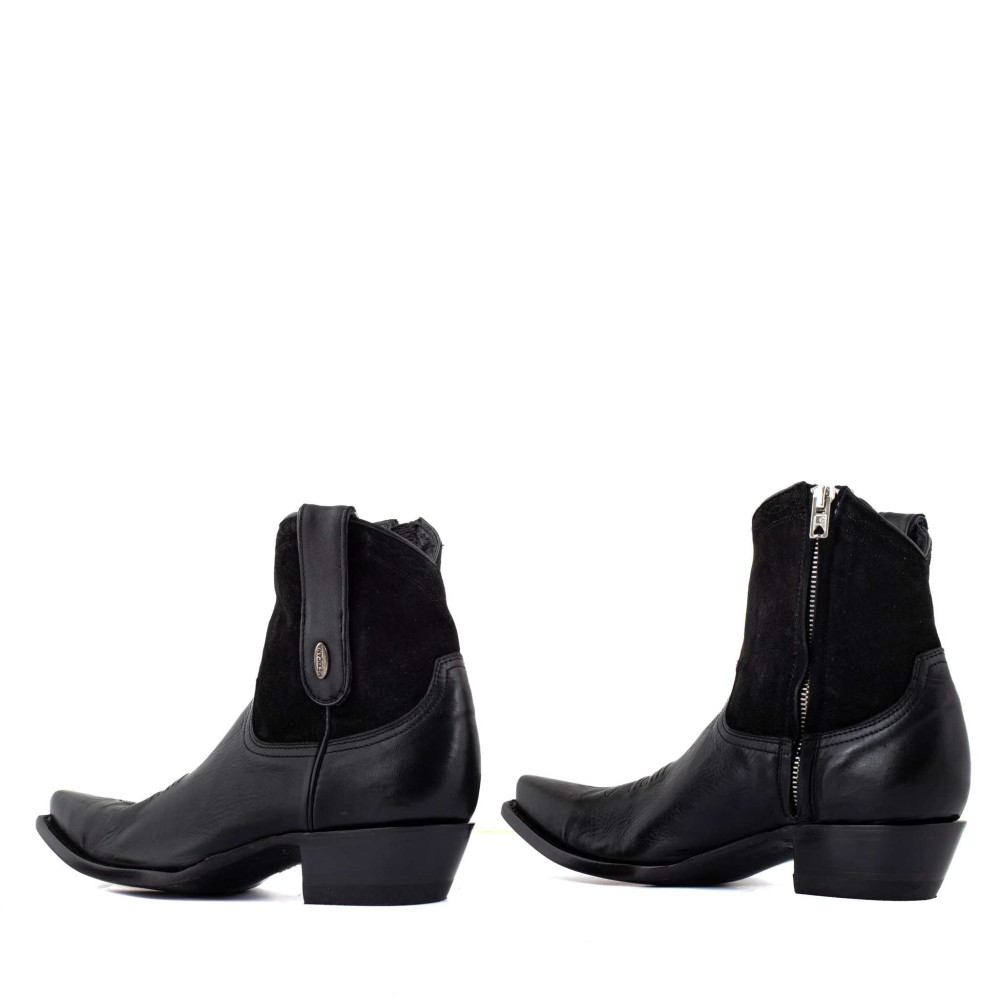 Low boots bimatieres en cuir lisse - Bootcut black - Santiags femme