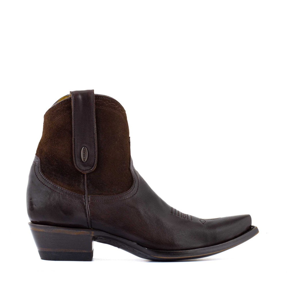 Low boots bimatieres en cuir lisse - Bootcut chocolate - Santiags femme