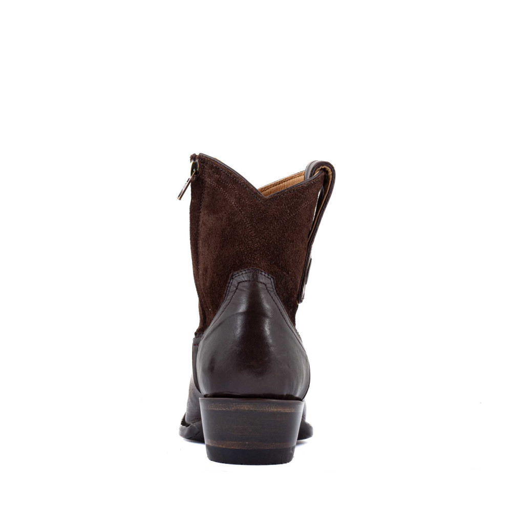 Low boots bimatieres en cuir lisse - Bootcut chocolate - Santiags femme