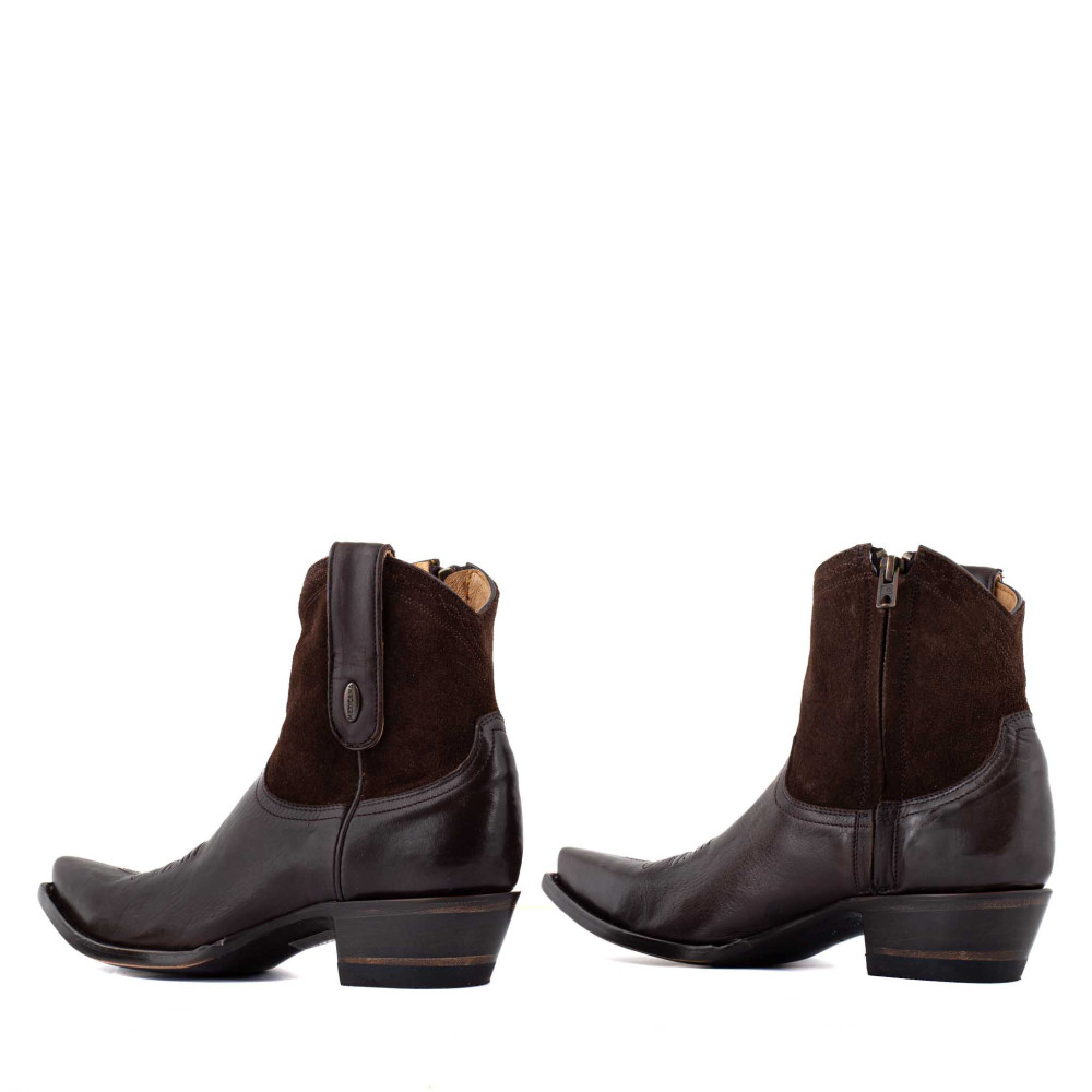 Low boots bimatieres en cuir lisse - Bootcut chocolate - Santiags femme