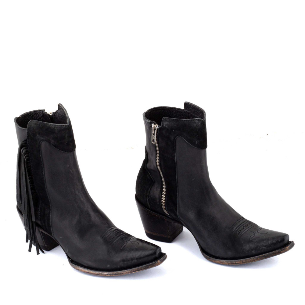 Santiag a franges bi matière -Amazonne black - Santiags femme