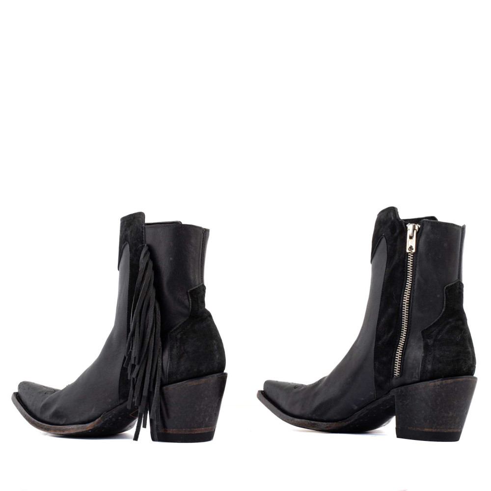 Santiag a franges bi matière -Amazonne black - Santiags femme
