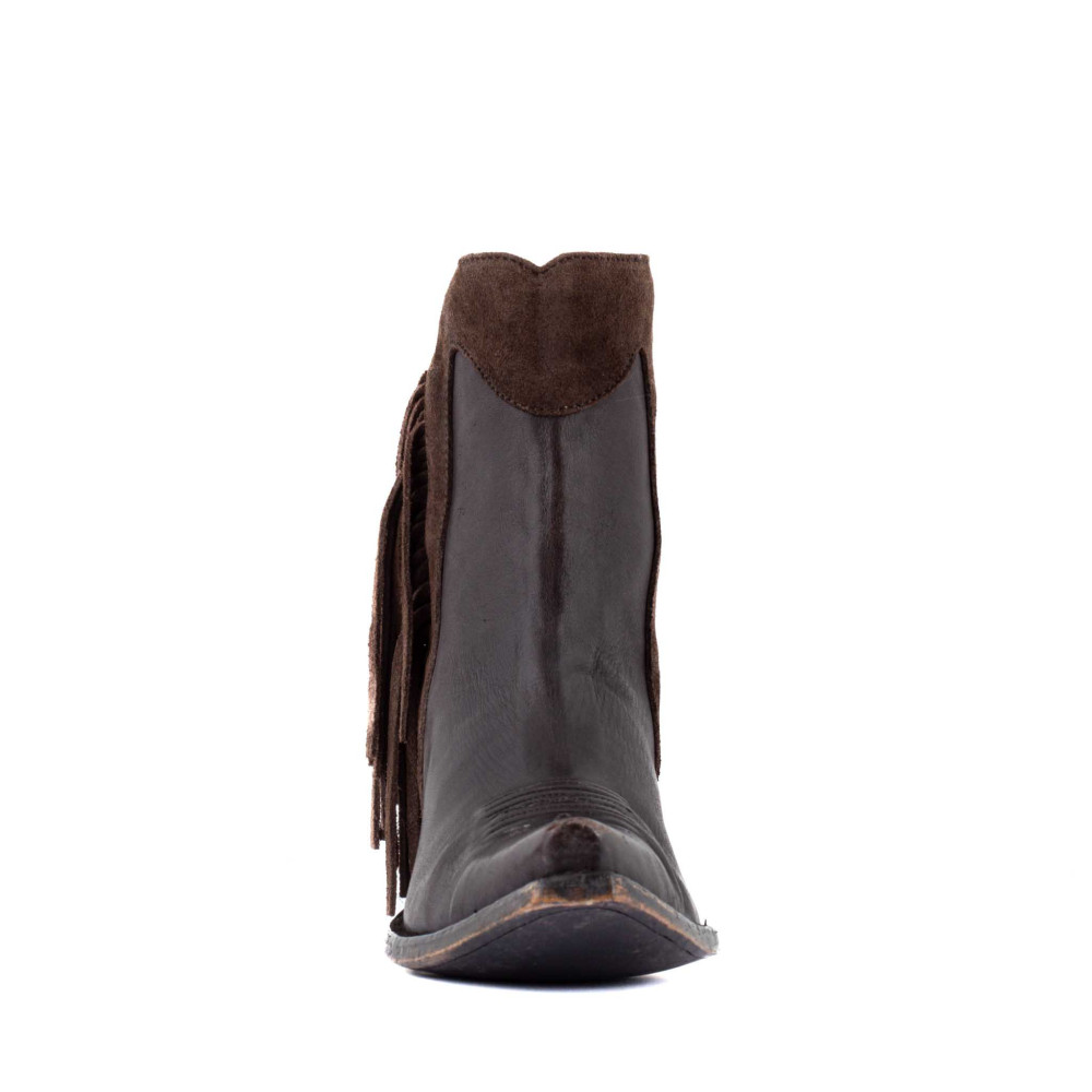 Santiag a franges bi matière - Amazonne chocolate - Santiags femme