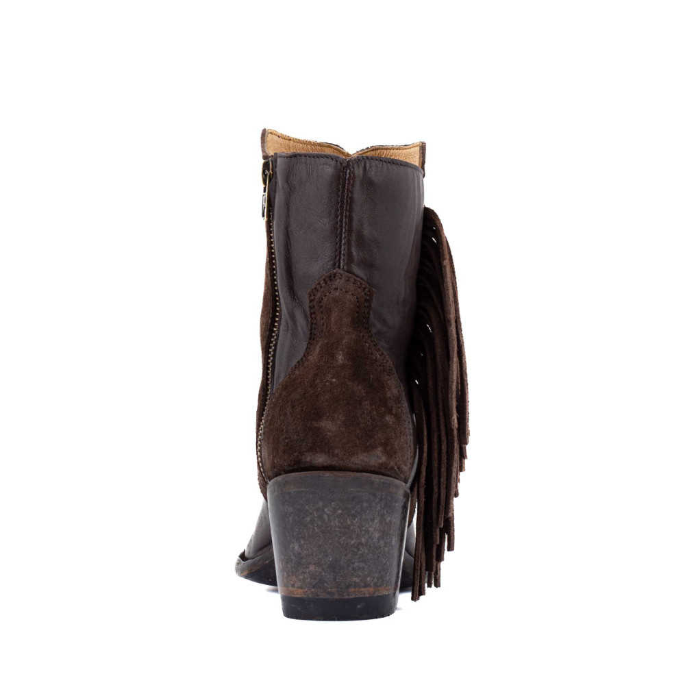 Santiag a franges bi matière - Amazonne chocolate - Santiags femme