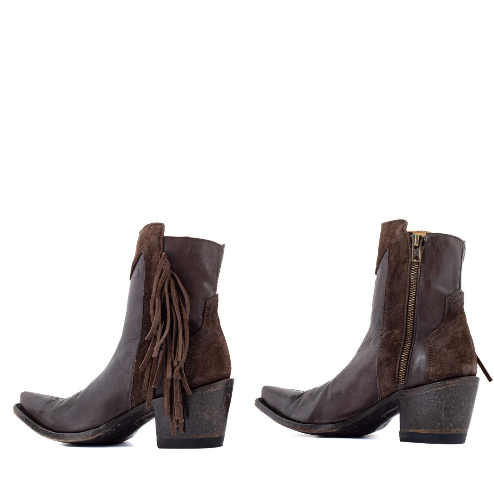 Santiag a franges bi matière - Amazonne chocolate - Santiags femme
