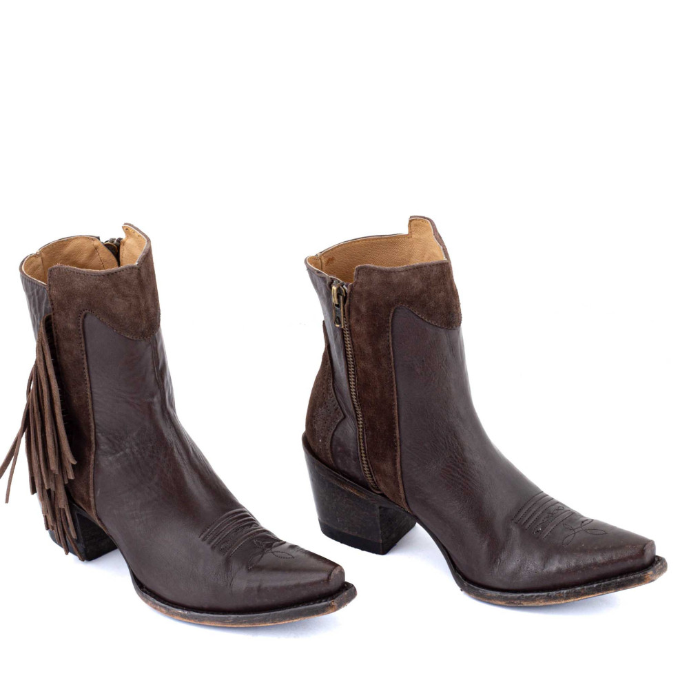 Santiag a franges bi matière - Amazonne chocolate - Santiags femme
