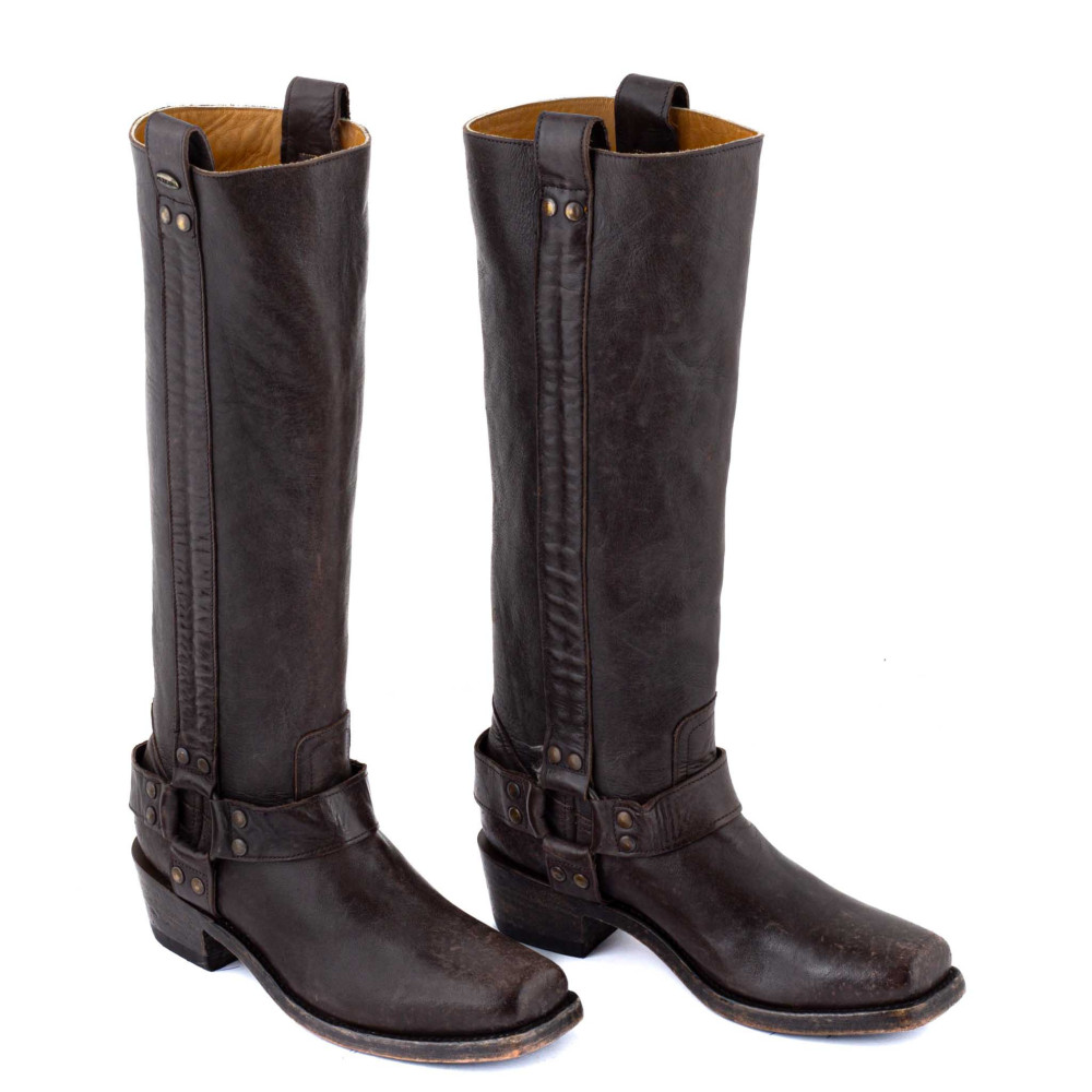Bottes de moto a bout carré  - Candela 16 chocolate - Santiags femme