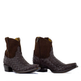 Low boots bimatieres en cuir tressé - Flare chocolate - Santiags femme