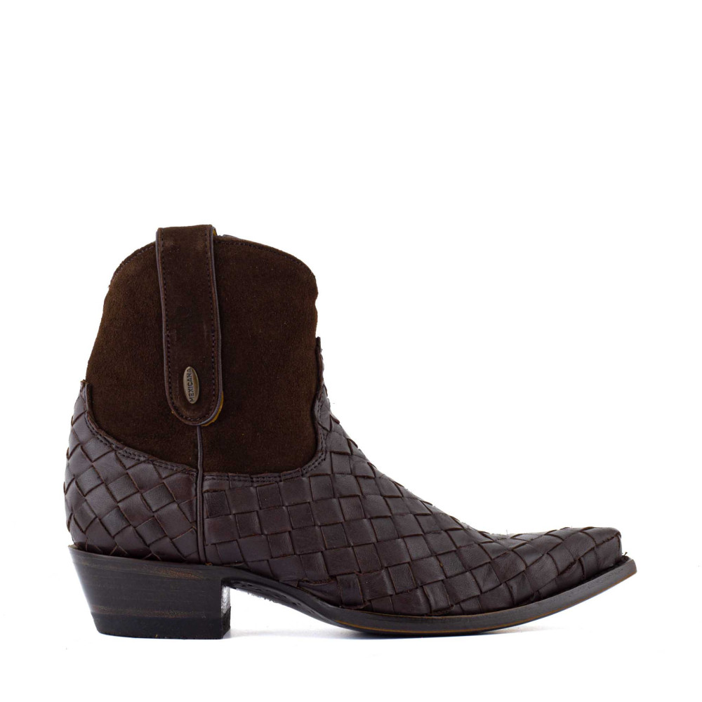 Low boots bimatieres en cuir tressé - Flare chocolate - Santiags femme