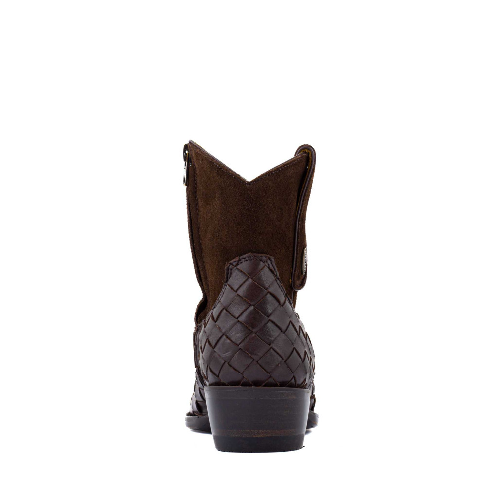 Low boots bimatieres en cuir tressé - Flare chocolate - Santiags femme